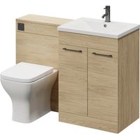 Napoli 460 Cento Light Oak 1200mm 2 Door Vanity Unit Toilet Suite with Glide Basin - 1200mm - Gunmetal Grey 160mm HandleWith Kingston Toilet Pan and Seat