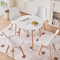 Wokaka Mesa de Comedor y Sillas - Sillas escandinavas (Lote de 4) - Mesa redonda blanca - 4 personas