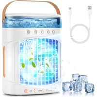 Climatiseur portable 4 en 1 avec réservoir d'eau de 700 ml, 2 vitesses et 7 couleurs de lumière LED - Mini climatiseur par évaporation pour camping, bureau, chambre, voiture