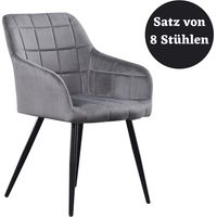 Ensemble de 1/2/4/6/8 Chaises à coutures carrées rembourrées en velours Camden - Gris foncé - Ensemble de 8