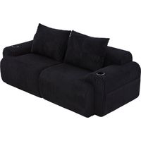 Modulares Cordsofa für 2 Personen, frei kombinierbar, vakuumverpackt inklusive Getränkehalter und seitlicher Aufbewahrungstasche. Ideal für Wohnzimmer, Familienzimmer und weitere Räume.Schwarz