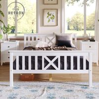 Lit double en bois - 140x200cm - Tête de lit - Lit enfant/ado en pin massif blanc