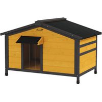 Caseta perro extérieur techo asfáltico abatible ventanas base extraíble madera natural 97x72x65 cm