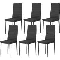 Pack de 6 Sillas de Comedor Tapizadas Lino Sintético Respaldo Alto Patas Metal Negro 41x50x97 cm