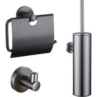FugaFlow Eccelente Ensemble d'accessoires WC - porte-brosse WC - fermé - porte-serviette - porte-rouleau WC - avec clapet - gunmetal brossé