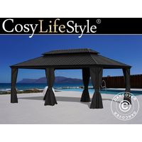 Pavillon Santa Fe Alu+ mit Vorhängen und Moskitonetz, 3,65x6m, Schwarz - Dancover