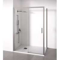 Mampara de ducha angular 1 corredera + 2 fijos - sin perfilería inferior - Cristal transparente templado 6mm - Plata Brillo - Ancho adaptable 105-110 x 77-80cm - Posición puerta derecha - Alto 195cm