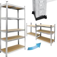 ECD Germany Étagère de Rangement - 170x70x30 cm - Charge jusqu'à 350kg - en Métal Galvanisé - 5 Panneaux MDF Réglables en Hauteur - Étagère de Stockage Rayonnage - Étagère de Garage d'Atelier
