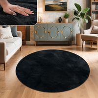 Paco Home Tappeto per Soggiorno in Finta Pelliccia Peluche Alto Pelo Morbido Nero, Ø 160 cm tondo