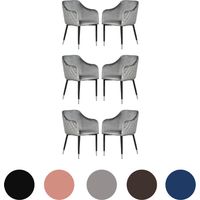 Ensemble de 6 chaises de salle à manger en velours Verona - Pieds en métal avec embouts argentés - Chaise de salle à manger - Chaise rembourrée - Chaise de salle à manger moderne - Gris