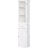 Bathroom Storage Cabinet with 3-tier Shelf Drawer Door, Floor Cabinet Free Standing Tall Slim Side Organizer Shelves, White