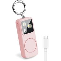 Alarme Personnelle avec Lumière LED, Ring Alarm de 150 DB, Sifflet et Alarme Personnelle, Lampe Puissante, Alarmes de Poche, rose