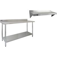 6ft Stainless Steel Catering Bench & 2 x Wall Mounted Shelves