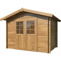 Casetta in legno da giardino 296x200 cm impregnato autoclave 28 mm, porta doppia con vetro e serratura, uso esterno - Esterni da Vivere