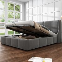 Cama tapizada 140/190 cm gris de terciopelo con arcón hidráulico