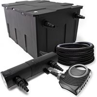 Wiltec Kit complet: CBF-550 Filtre de bassin jusqu'à 60000 L Biologique, NEO10000 SuperECO pompe de filtration 10000l/h 80W, CUV-224 lampe uv UVC Clarificateur avec 24W, 25m Tuyau 25 mm