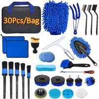 Kit Nettoyage Voiture, 30 Pcs Kit de Brosse Nettoyage Voiture pour l'intérieur et l'extérieur, Kit de Lavage de Voiture Inclure Brosses, Éponges de Polissage, Sac de Transport Pratique Inclus