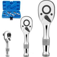 3 pcs Jeu de mini cliquets réversibles 1/4' 3/8' 1/2', Clé à cliquet 72 dents en acier Cr V