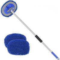 Brush Nettoyage Automobile - Manche Télescopique 157 cm - 3-en-1 Pliable - Tête à Rotation 180° - 2 Têtes Microfibre Incluses - Pour Voitures Campers Fourgons et VR