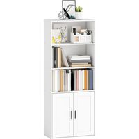 Libreria con Ripiani Aperti e Armadietto 2 Ante con Mensola Interna Regolabile, 60x30x145.5 cm, Bianco