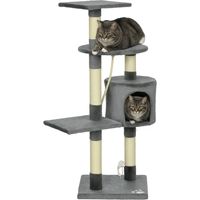 Rascador para Gatos Altura 116 cm Árbol para Gatos con Postes de Sisal Cueva Plataformas y Juguetes Gris Oscuro