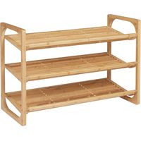 Étagère à chaussures support à chaussures présentoir à chaussures avec 3 niveaux et poignée pour max. 9 paires de chaussures organiseur à chaussures bambou 76 x 33 x 51 cm Naturel