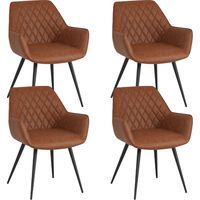 Set mit 4 industriellen Esszimmerstühlen Cara Cognac-Karomuster –