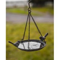 Vintage Hanging Bird Feeder for Wild Birds, Rustic Antique Distressed Metal Bird Bath or Table with Hanging Hook