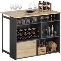Extendable bar table with a drop-leaf, high kitchen table, 1 cabinet and 4 open compartments, 116x79.6x90.5cm, black