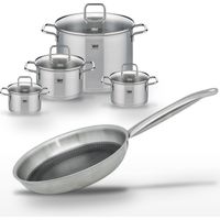 Batterie de cuisine avec 1 poêle de cuisson 28 cm et 4 faitouts 14/16/20/26 cm en inox et aluminium sans PFAS Elo Collection Relief Solution Citrin