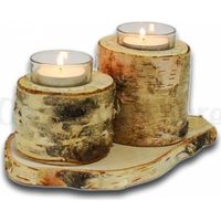 Support de bougie naturel en bouleau - Lot de 2