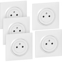 Legrand – Lot de 5 prises avec terre Dooxie – Plastique blanc mat – 16A 230V – Bornes automatiques pour installation rapide – Usage intérieur