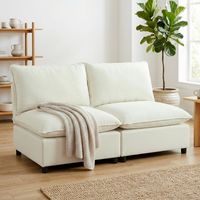 Canapé 2 places modulable pour salon, moderne 146cm sans accoudoirs, assise large coussins épais, crème