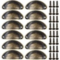 Set of 12 vintage metal furniture handles, shell style, for drawers, cabinets, dressers, kitchens, antique bronze
