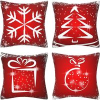 45x45cm 4pcs-christmas Home Decoration Pillow Cover New Red Christmas Tree Snowflake Pattern Cushion Cover