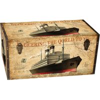 baule in legno vintage bellahome rivestito in ecopelle fantasia "transport" medio 60x34,5x38,5 cm