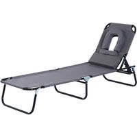 Tumbona Plegable Respaldo Regulable 4 Posiciones Almohada Tela Oxford Camping Playa 120kg 190x56x28 cm Gris