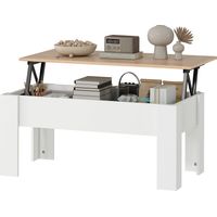 Table centre élévable avec espace de rangement caché 100x50x45-58.5 cm blanc naturel