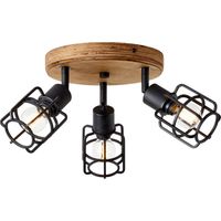 Brilliant Lampe Gwen Spotrondell 3flg antik holz/schwarz korund Metall schwarz 3x D45, E14, 28 W