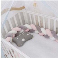 Promotion Tour de lit bébé—1.5M Tour De Lit Coussin Serpent Coussin Tresse Pare-Chocs Velours Protection Bebe Cloture En Tissu Anti-Collision (Blanc+Gris+Rose)--