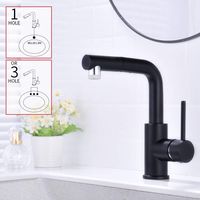 Robinet mitigeur noir avec douchette extractible 3 fonctions – Rotatif à 360° – Acier inoxydable – Pour cuisine ou salle de bain – Faustina