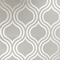 Geometric Trellis Wallpaper Grey Silver Metallic Textured Modern Feature Wall