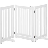 Valla para Mascotas Plegable de 3 Paneles con 1 Puerta y Patas de Apoyo para Pasillo Escalera 155x35,5x76 cm Blanco