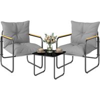 Set Bistrò 3 Pezzi, Mobili Esterno Metallo con Cuscini, Grigio Scuro