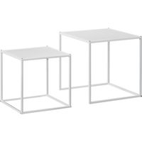 Ensemble de 2 tables gigognes carrées pour salon, en acier, grande table de 40 cm et petite table de 35 cm, blanches.