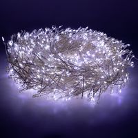 Guirlande minicluster LUCCIKA Home 10 m chaine 9,5 cm 1000 lumie'res microled pour sapin de Noel 1,5 mm Blanc Glace 31V avec 8 jeux de lumie're IP44 cable me'tal argente' pour usage inte'rieur et ex