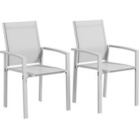 Set 2 Sedie da Giardino Impilabili Seduta Traspirante Acciaio Textilène Grigio Chiaro 56x58x89 cm