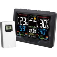 Horloge météo à écran couleur avec capteur, thermomètre et hygromètre d'intérieur, alarme rechargeable par USB