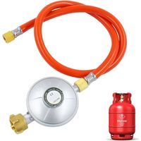 Réducteur de Pression de gaz 50mbar, Régulateur de Pression de gaz en kit avec Tuyau de gaz de 150cm de Long,pour réchaud à gaz, barbecues à gaz ou barbecues à Paella
