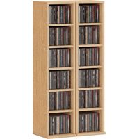 Set of 2 CD Media Display Shelf Unit Tower Rack with Adjustable Shelves, Natural